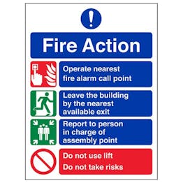 Eco-Friendly Fire Action 4 Point Fire Action Notice - Do Not Use Lift
