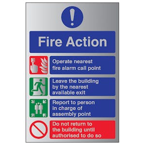 4 Point Fire Action Notice - Aluminium Effect