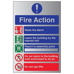 5 Point Fire Action Notice/Do Not Use Lifts - Aluminium Effect