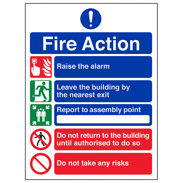 5 Point Fire Action Notice/Do Not Take Risks Health & Safety Signs 