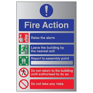 5 Point Fire Action Notice/Do Not Take Risks - Aluminium Effect