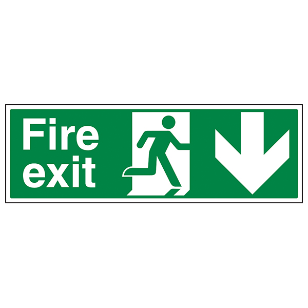 450mm x 150mm Self Adhesive Vinyl V Safety Glow In The Dark Fire Exit Arrow Down Sign 