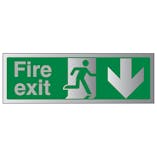 Fire Exit Arrow Down - Aluminium Effect