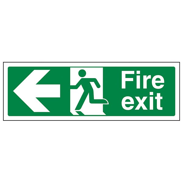 Rigid Plastic 450mm x 150mm VSafety Glow In The Dark Fire Exit Arrow Left Sign 