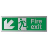 Fire Exit Arrow Down Left - Aluminium Effect
