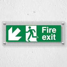 Fire Exit Arrow Down Left - Acrylic Sign