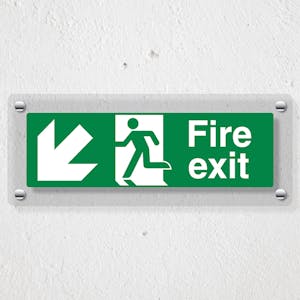Fire Exit Arrow Down Left - Acrylic Sign