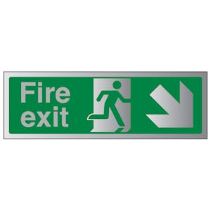 Fire Exit Arrow Down Right - Aluminium Effect