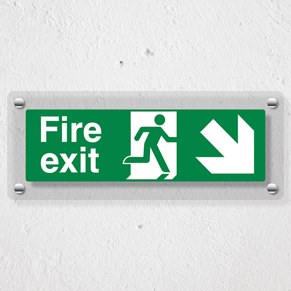 Fire Exit Arrow Down Right - Acrylic Sign | SafetySigns4Less