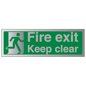 Fire Exit Keep Clear With Running Man - Aluminium Effect