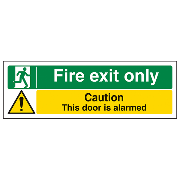 VSafety Cartello “This Door Is Alarmed” – 300x100 Mm, Plastica Rigida 1 Mm, Conforme EN ISO 7010