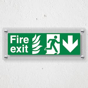 NHS Fire Exit Arrow Down - Acrylic Sign