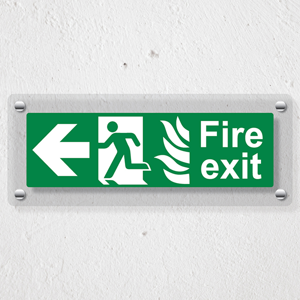 NHS Fire Exit Arrow Left - Acrylic Sign | SafetySigns4Less