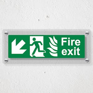 NHS Fire Exit Arrow Down Left - Acrylic Sign