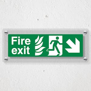 NHS Fire Exit Arrow Down Right - Acrylic Sign