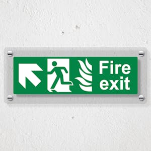 NHS Fire Exit Arrow Up Left - Acrylic Sign
