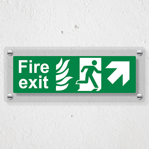 NHS Fire Exit Arrow Up Right - Acrylic Sign | EurekaDirect