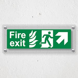 NHS Fire Exit Arrow Up Right - Acrylic Sign