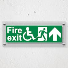 Wheel Chair Fire Exit with Text Arrow Up - Acrylic Sign