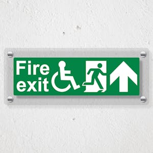Wheel Chair Fire Exit with Text Arrow Up - Acrylic Sign