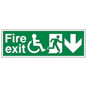 Wheel Chair Fire Exit with Text Arrow Down