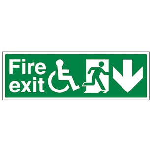 Wheel Chair Fire Exit with Text Arrow Down