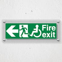 Wheel Chair Fire Exit with Text Arrow Left - Acrylic Sign
