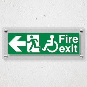 Wheel Chair Fire Exit with Text Arrow Left - Acrylic Sign