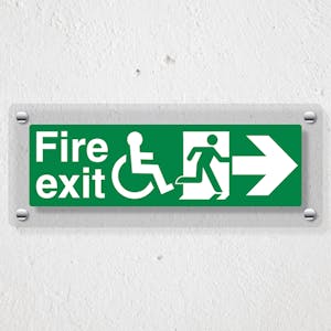 Wheel Chair Fire Exit with Text Arrow Right - Acrylic Sign