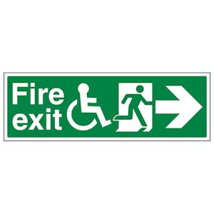 Wheel Chair Fire Exit with Text Arrow Right