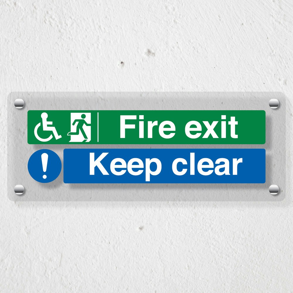 Cartello Vsafety Uscita Di Emergenza Mantenere Sgombro – 600x200 Mm, Autoadesivo, Formato Orizzontale, Conforme EN ISO 7010