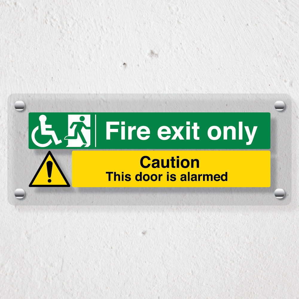 Wheel Chair Fire Exit Only Door Alarmed Acrylic Sign Safetysigns4less 7249