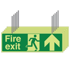 5-Pack GITD Double Sided Hanging Fire Exit Arrow Up