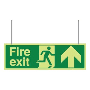 GITD Double Sided Hanging Fire Exit Arrow Up