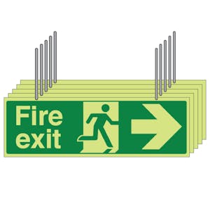 5-Pack GITD Double Sided Hanging Fire Exit Arrow Left/Right