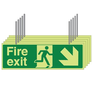 5-Pack GITD Double Sided Hanging Fire Exit Arrow Down Left/Right