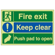 GITD Fire Exit / Keep Clear / Push Pad To Open