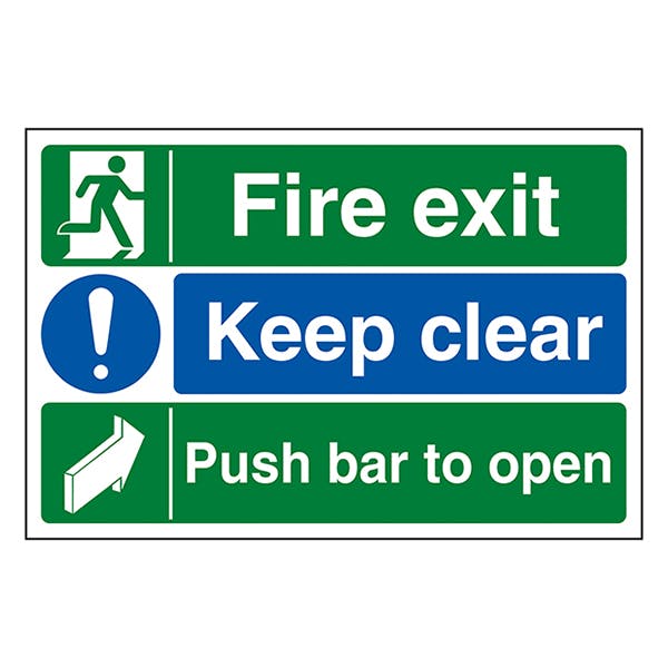 Fire Exit / Keep Clear / Push Bar To Open MultiMessage Fire Exit