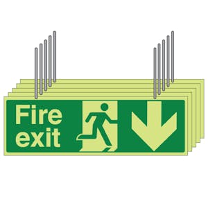 5-Pack GITD Double Sided Hanging Fire Exit Arrow Down