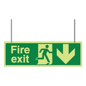 GITD Double Sided Hanging Fire Exit Arrow Down