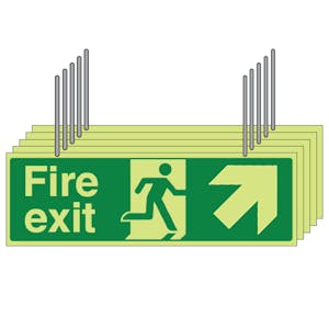 5-Pack GITD Double Sided Hanging Fire Exit Arrow Up Left/Right 