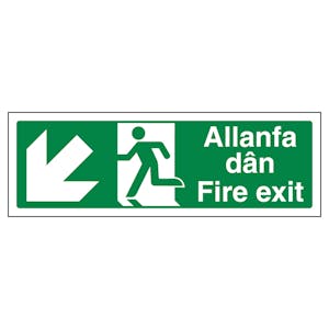 Welsh/English - Fire Exit Arrow Down Left