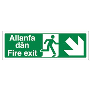 Welsh/English - Fire Exit Arrow Down Right