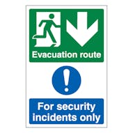 Evacuation Route Arrow Down / Security Incidents Only - Portrait