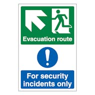 Evacuation Route Arrow Up Left / Security Incidents Only - Portrait