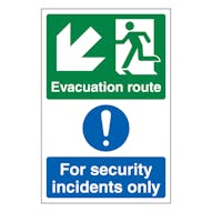 Evacuation Route Arrow Down Left / Security Incidents Only - Portrait