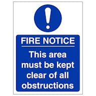 Fire Notice This Area Must Be Clear 