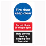 Fire Door Keep Clear / Do Not Block / Help Protect Lives