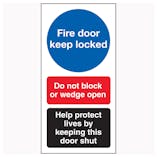 Fire Door Keep Locked / Do Not Block / Help Protect Live