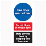 Fire Door Keep Closed / Do Not Block / Help Protect Lives